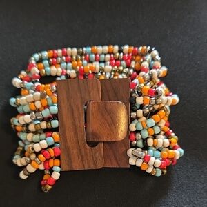 Colorful Beaded Bracelet with Wooden Ends
